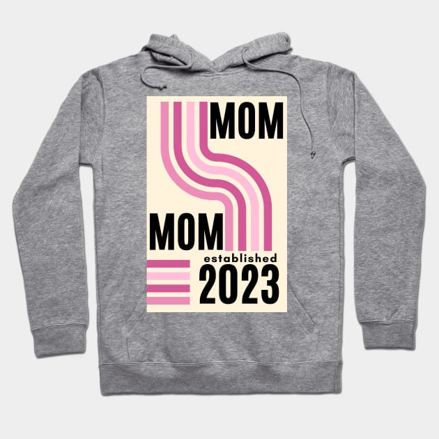 mom established 2023, new mom, mom to be pink girl gender reveal, baby shower retro style Hoodie by KIRBY-Z Studio